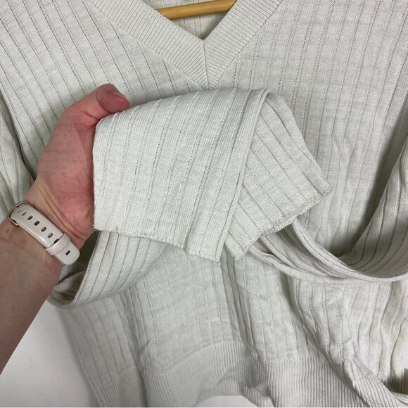 NEW Nordstorm BP Ribbed Crop Sweater Grey Size Large V-Neck Knit Made in USA L - Picture 7 of 11